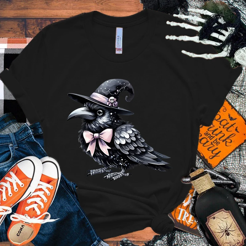 Halloween kaus burung hantu Pria Wanita, atasan kasual lengan pendek bercetak burung hantu musim panas