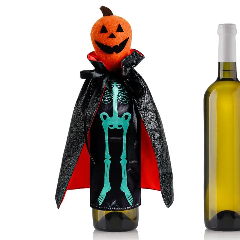 Halloween Wine Bag Skull Pumpkin Red Wine Bottle Bag Spooky 12-Inch Bottle Covers Protective Bag Halloween Favor Table Decors