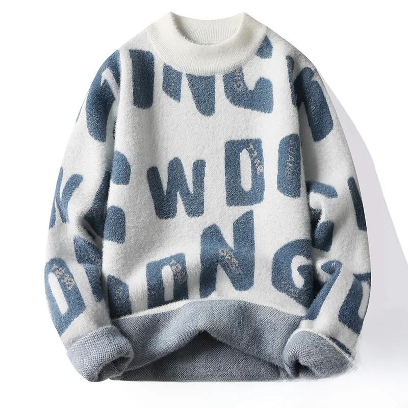 

Мужской вязаный свитер утепленный зимний модный молодежный с длинным рукавом, базовый слой, корейская трендовая шерстяная одежда