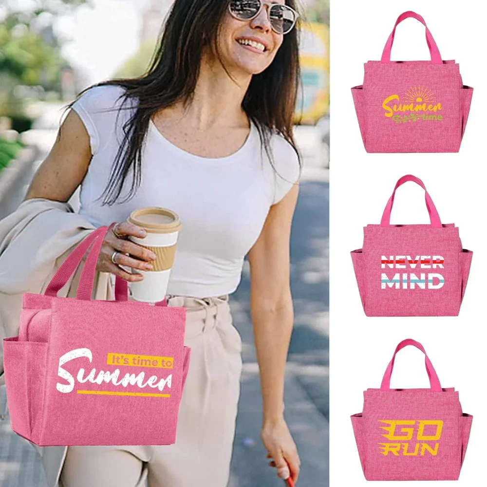 Lunch Bag for Women Insulation Cooler Bag Kid Pink Lunch Box Phrase Printing Series Picnic Portable Food Storage Leakproof