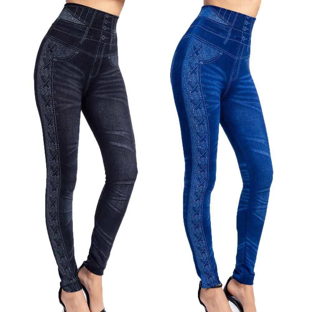 

Push Up Jean Look Printed Leggings Denim Leggings Women's High Waist Popular Side Printed Cropped Old Navy Yoga Pants