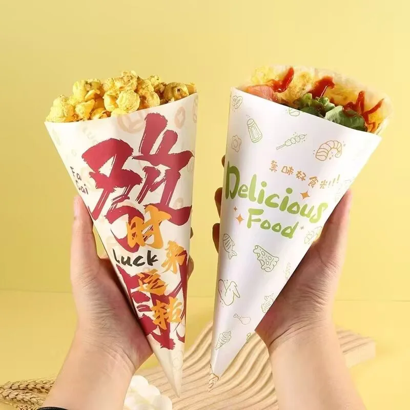 

100pcs Paper Cone Candy Gift Bag Popcorn Chips Pancake Snack Food Packing Bags for Wedding Birthday Party Supplies