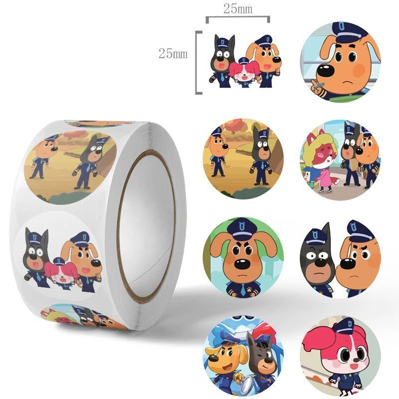 500pcs/roll Sheriff Labrador Dog Stickers Anime Cartoon Pattern Security Sergeant Wolf Decals DIY Graffiti for Cup Notebook Gift