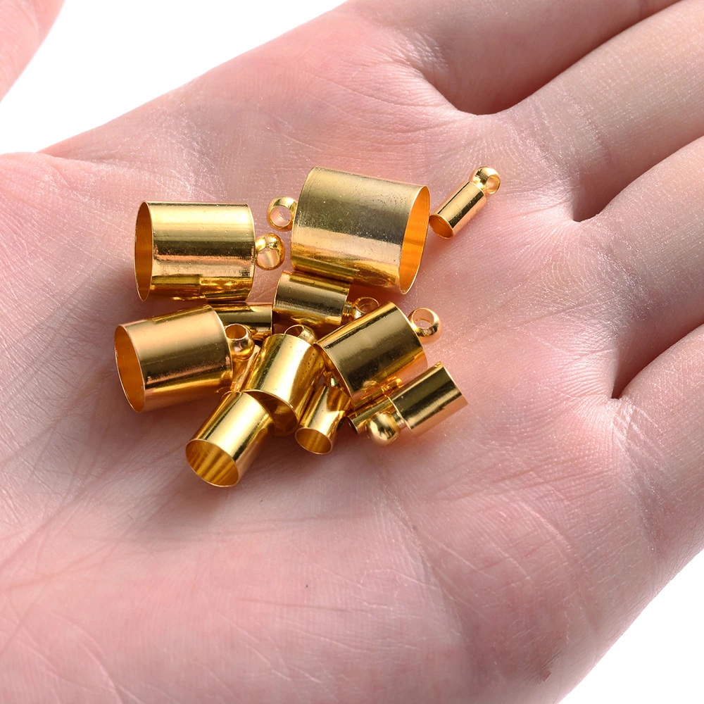 iYOE 50pcs/Lot Round Cord End Caps 2 3 4 5 6 7 8 9 10mm Crimp End Stopper Cap Connector For Jewelry Making Bracelet Necklace