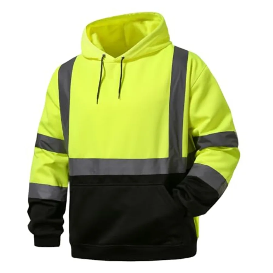 

Hi Vis Work Safety hoodie for Men - Class 3 High Visibility Reflective Hoodie Jacket High Vis Pullover Hoodie with Bottom Const