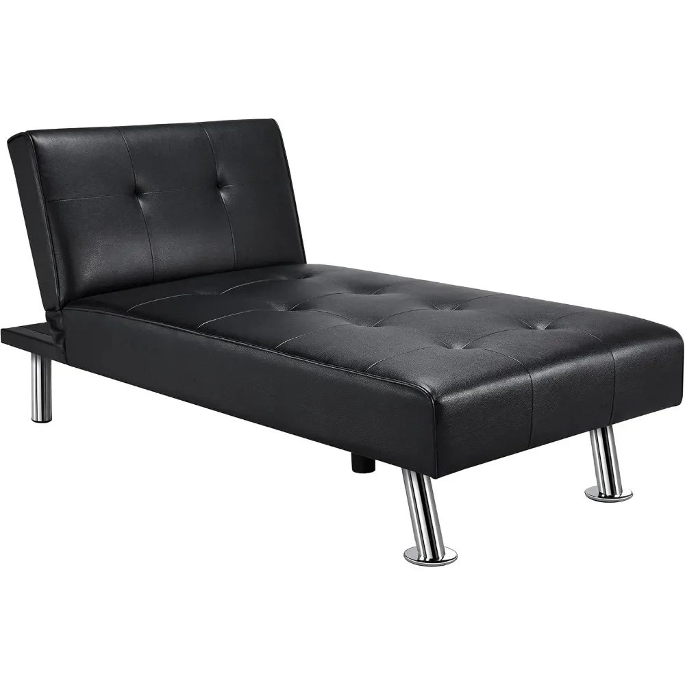 Faux Leather Chaise Lounges Convertible Chaise Futon Adjustable Chaise Sleeper 3 Positions for Sitting Lounging Sleeping