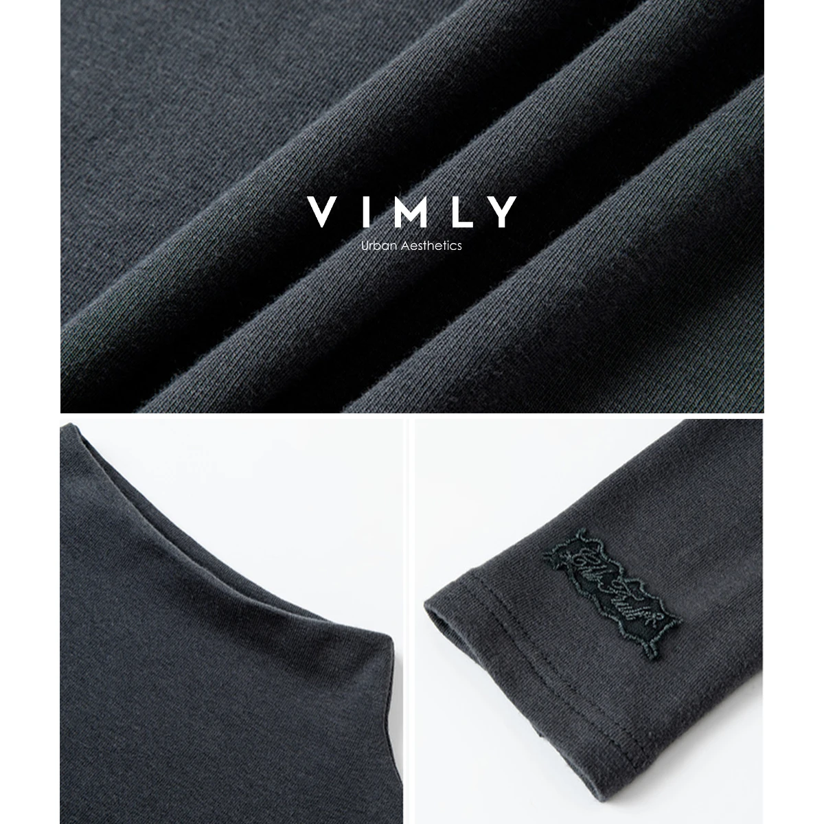 VIMLY 여성 긴 소매 티셔츠 캐주얼 자수 커프스 만다린 칼라 여성용 탑 가을 2025 니트 슬림 여성 티셔츠 A2503