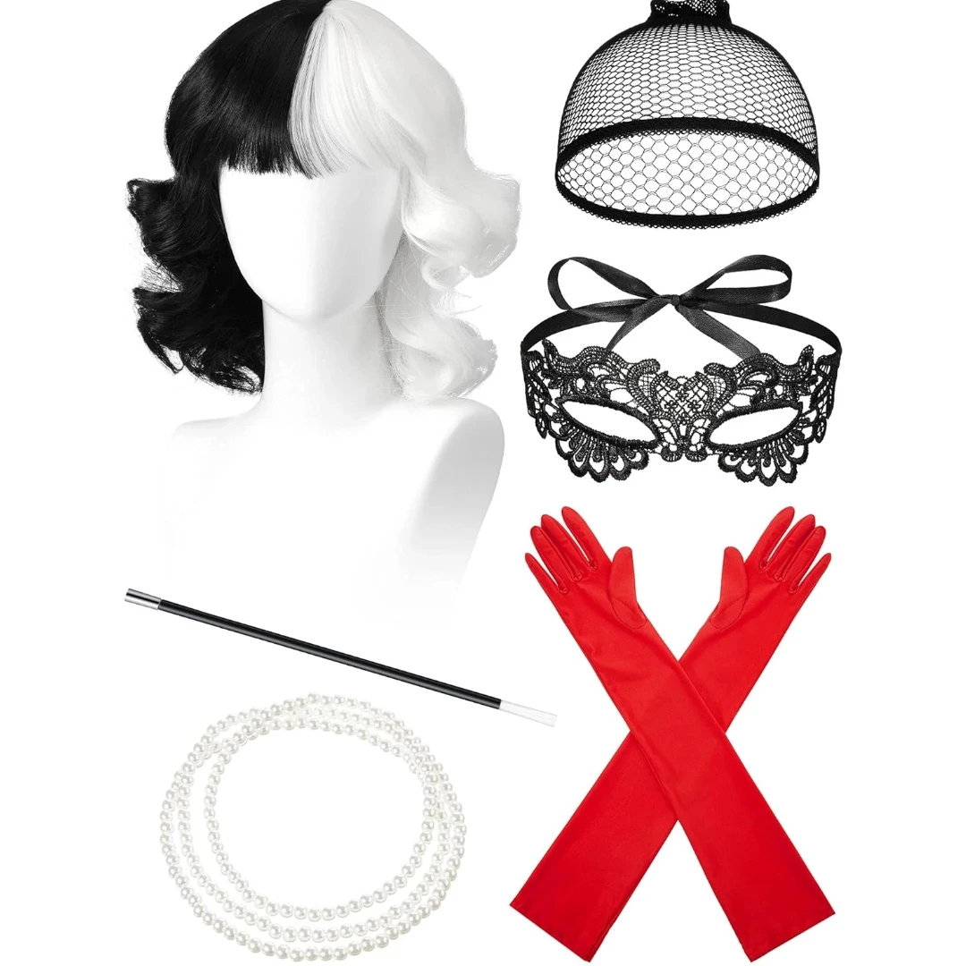 

6 s черно-белые парики, костюм для косплея, комплект для Хэллоуина, аксессуары 1920-х годов, костюм для женщин