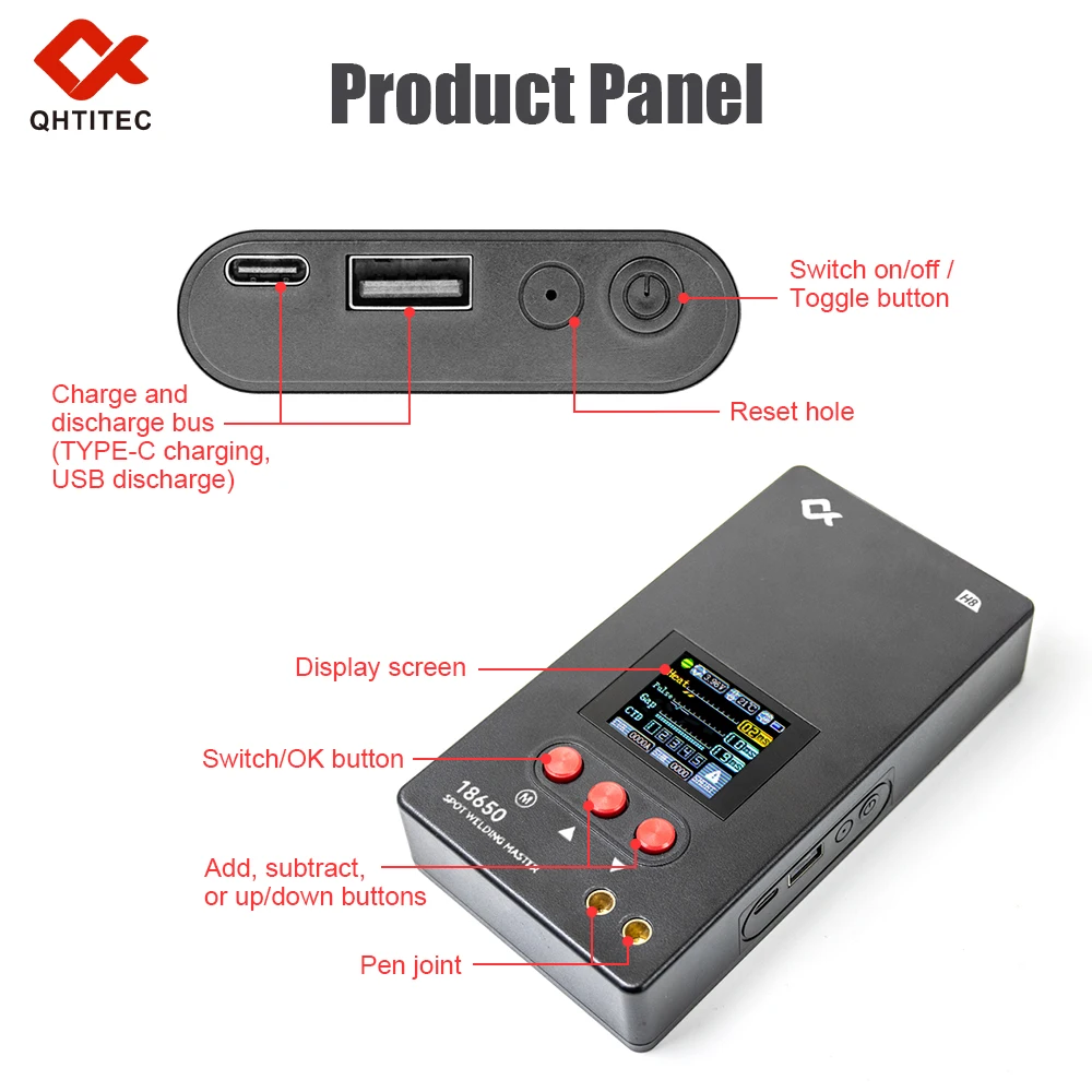 QHTITEC Portable Battery Spot Welder DIY Mini Welding Machine 18650 Battery Pack Welding Tool 5000mah Weldable 0.25mm