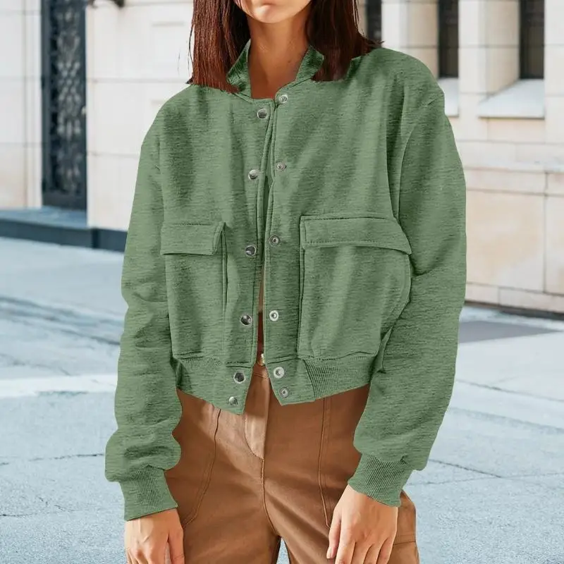 سترة نسائية قصيرة 270D بأكمام طويلة، معطف كاجوال للخريف خفيف الوزن مع جيوب #3