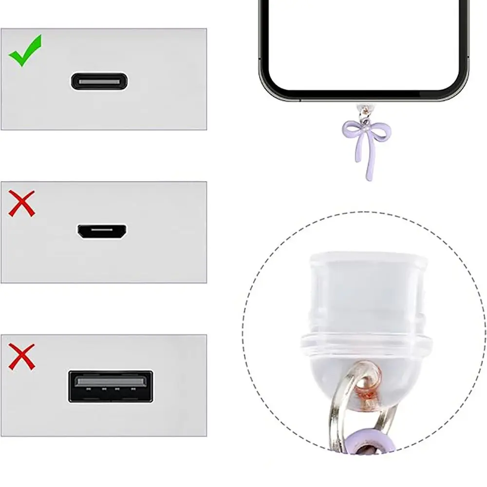 2pcs Pink Bow Dust Plug Charm Cartoon Type-C Port Charging Port Plug Cute Dustproof Plug for Kindle Reader Accessories