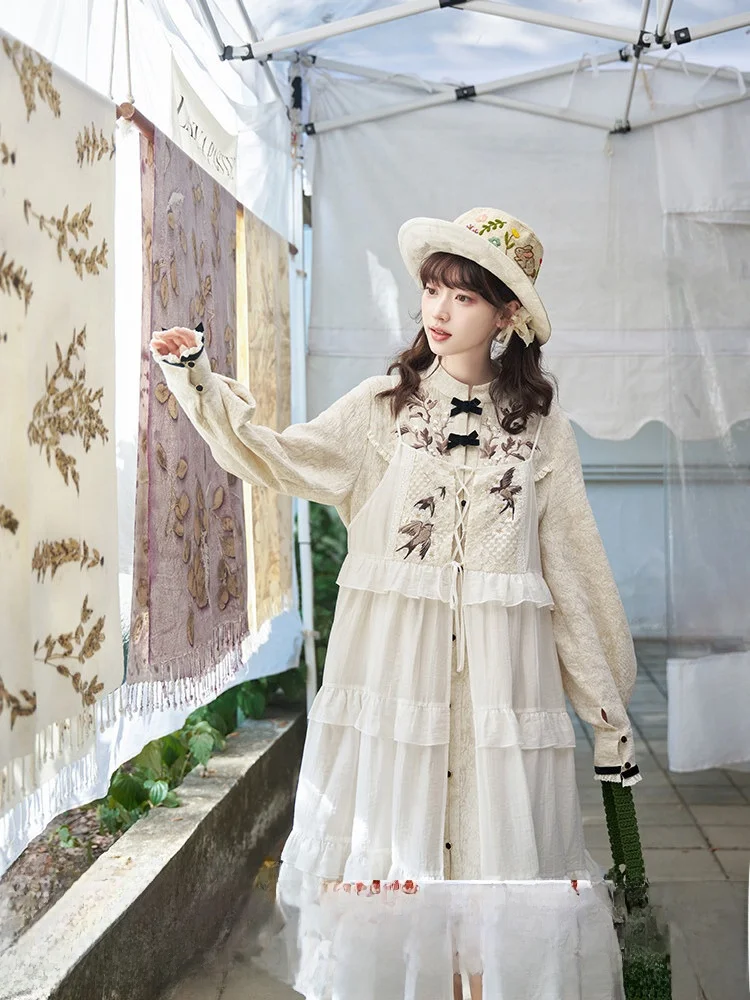 

Thirteen Surplus Little Lotus Seed Just Right Pear Flower Spring Summer Embroidered Silk Cover Skirt Dr Women's Set