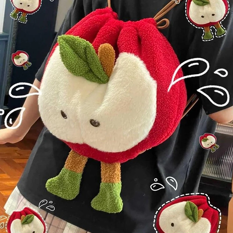 

Милый мультяшный яблоко, плюшевая сумка для компьютера, рюкзак Apple на шнурке, рюкзак большой емкости, рождественский подарок