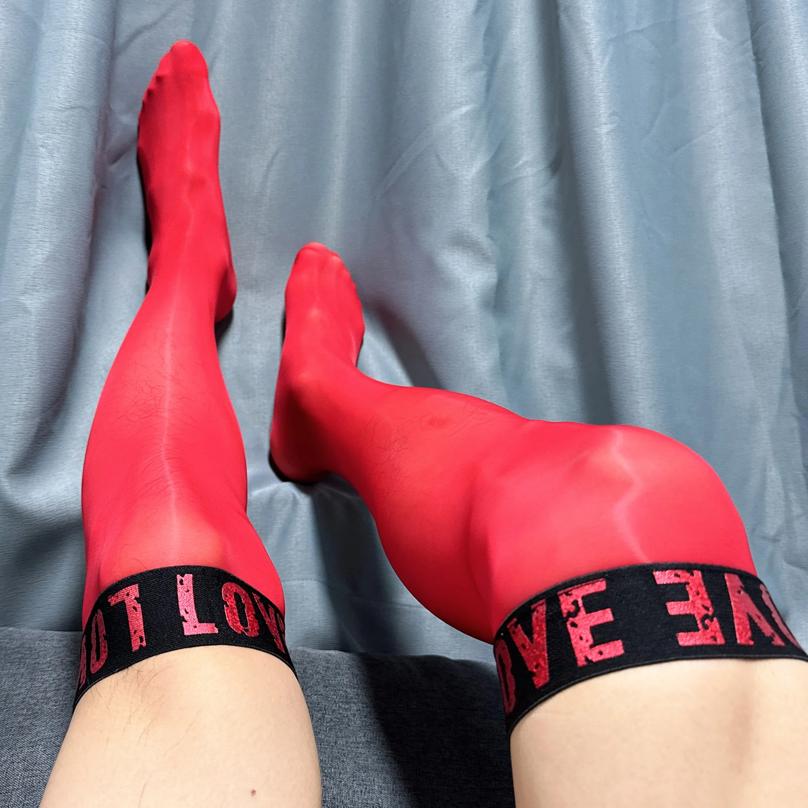 Long Socks Sexy Silky Oil Shine Stockings Men Ultra Thin Transparent Sheer See Through JK Tube Socks Letter Welt