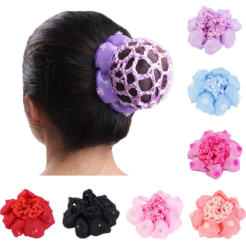 Children\'s Bun Cover Snood Hairnet Hair Net Mesh Hair Accessories Girls Kids Ballet Dance Crochet Decor Flower Shape Headwear