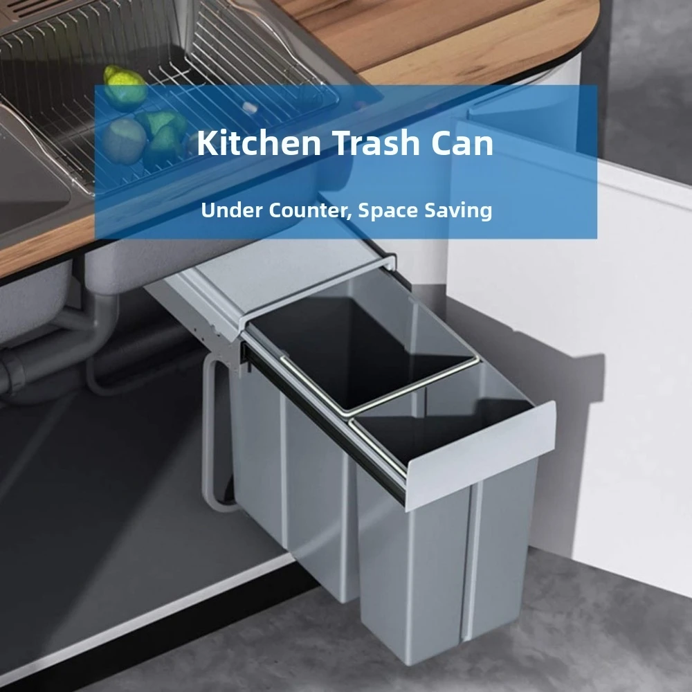 

30/40L Kitchen Embedded Trash Bin Large Capacity With Lid Under Sink Trash Can Pull-Out Tray Drawer-Type Trash Can Space Saving