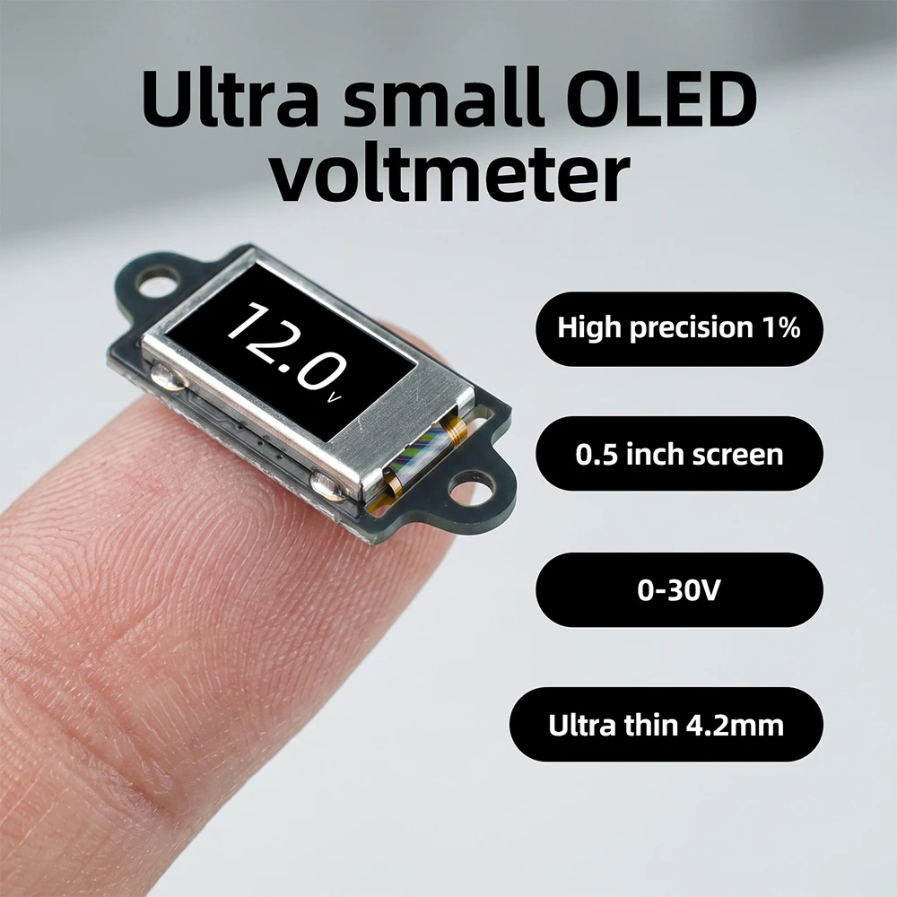 DC 0-30V Ultra-Thin Mini Digital Voltmeter 0.5-Inch OLED Display Screen With Screensaver 12 Bit High-Precision ADC Measure