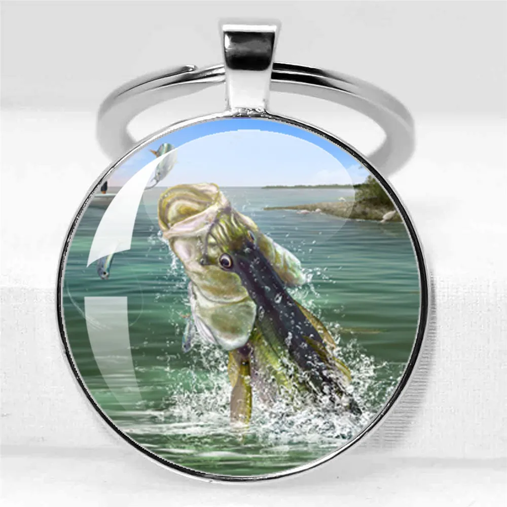 Fishing Master Keychain Fish Hook Keychain Glass Dome Keychain Fisherman I Love Fishing Fish Pendant Gift