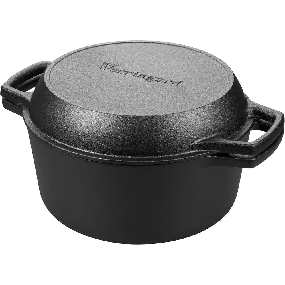 

Cast Iron Double Dutch Oven Pot with Skillet Lid, Dual-handle, Bread Baking, Outdoor, Camping Cooking, 5 Quart