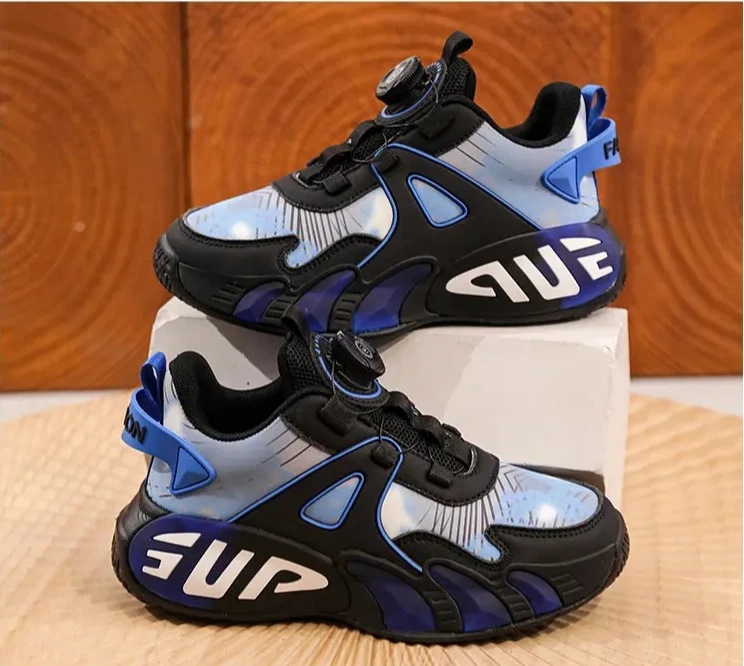 

Осенне-зимние кожаные баскетбольные кроссовки с вращающейся кнопкой, уличные детские кроссовки, детские кроссовки 28-39