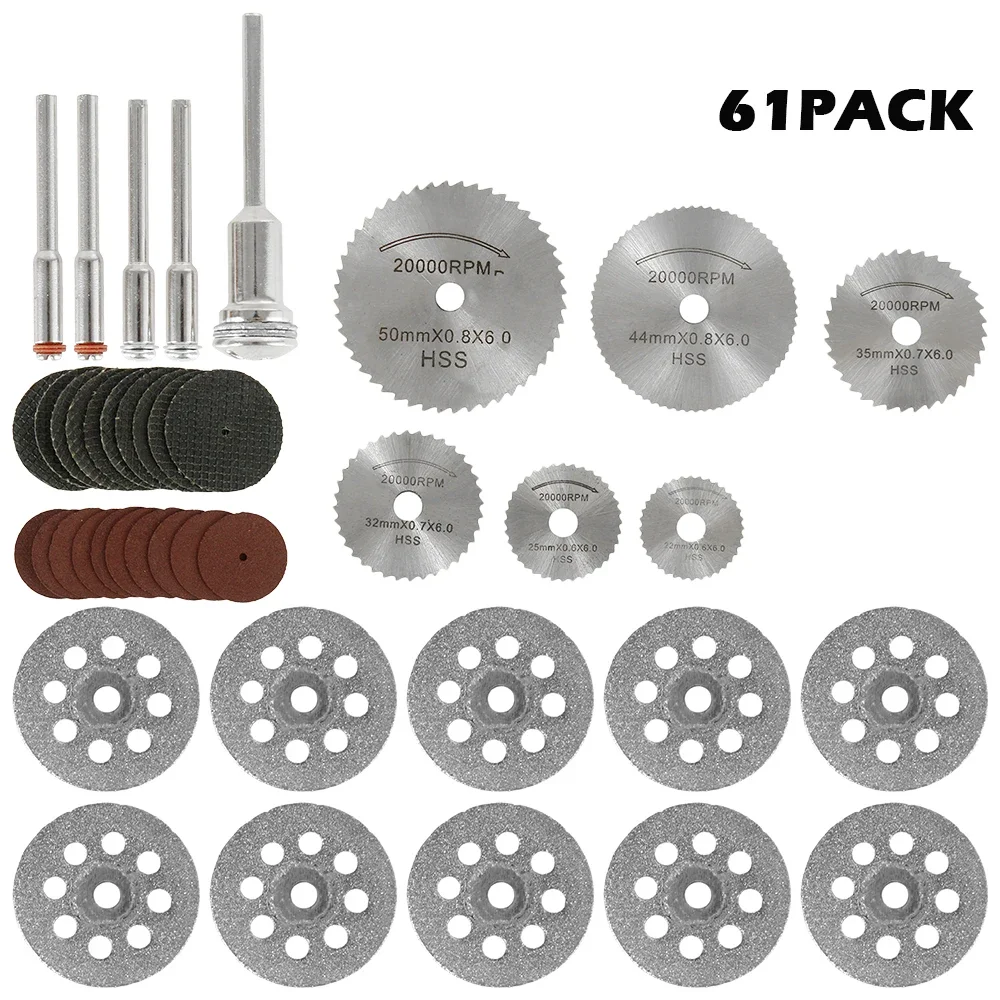 61Pcs Cutting Wheel Discs Set for Circular Saw Blades Resin Cut Off Discs Metal Wood Glass Cutting