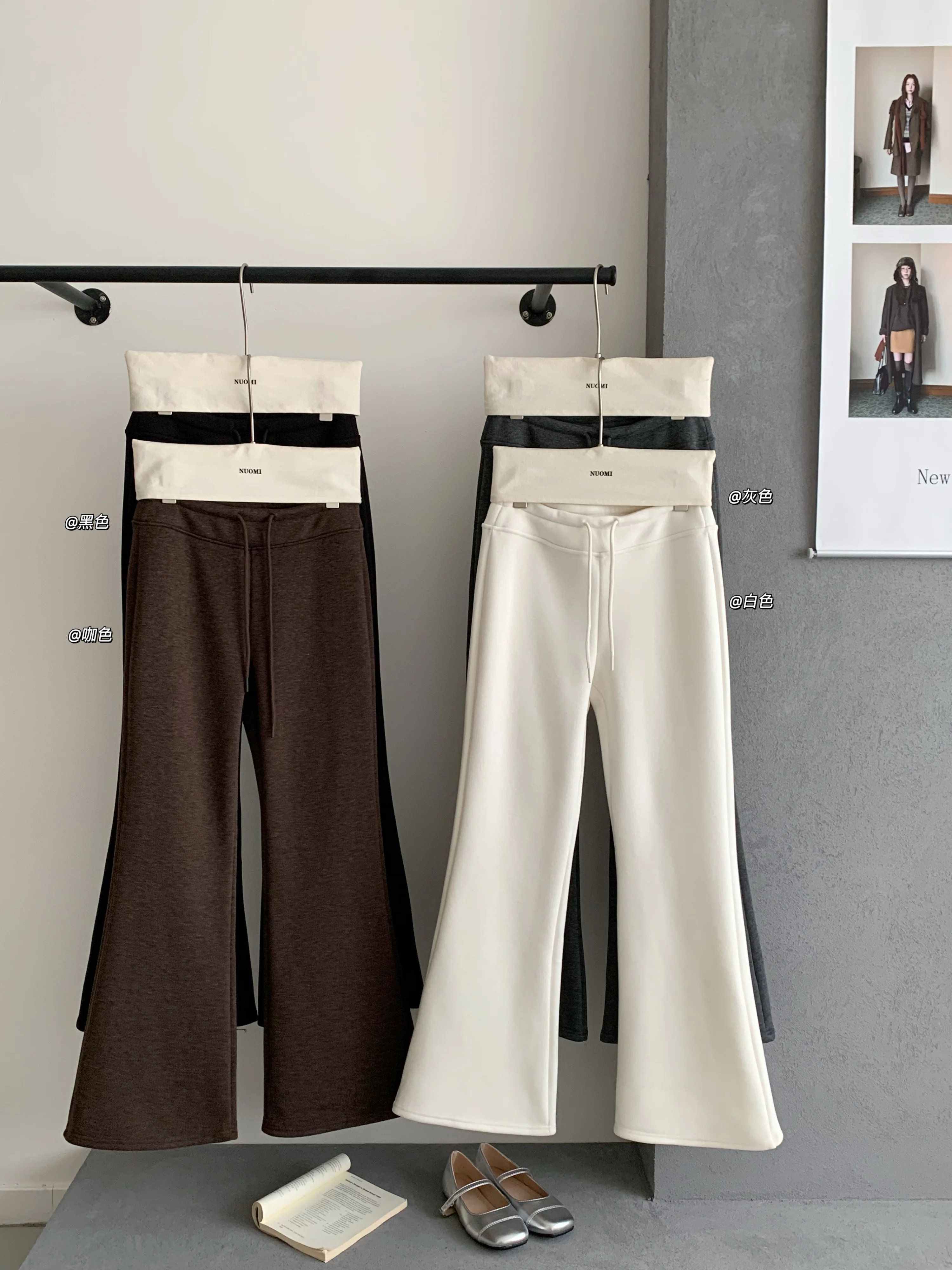 

Женские осенне-зимние повседневные толстые расклешенные брюки на флисовой подкладке, женские однотонные тонкие брюки полной длины с высокой талией и завязками на талии