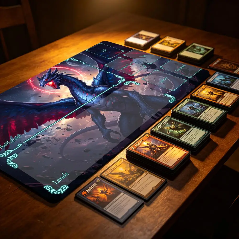 Celestial Red-Eyed Dragon Magic Playmat, Anti-Slip Rubber Gaming Mat for Trading Card Game, Edge Locking PC Gaming Accessory