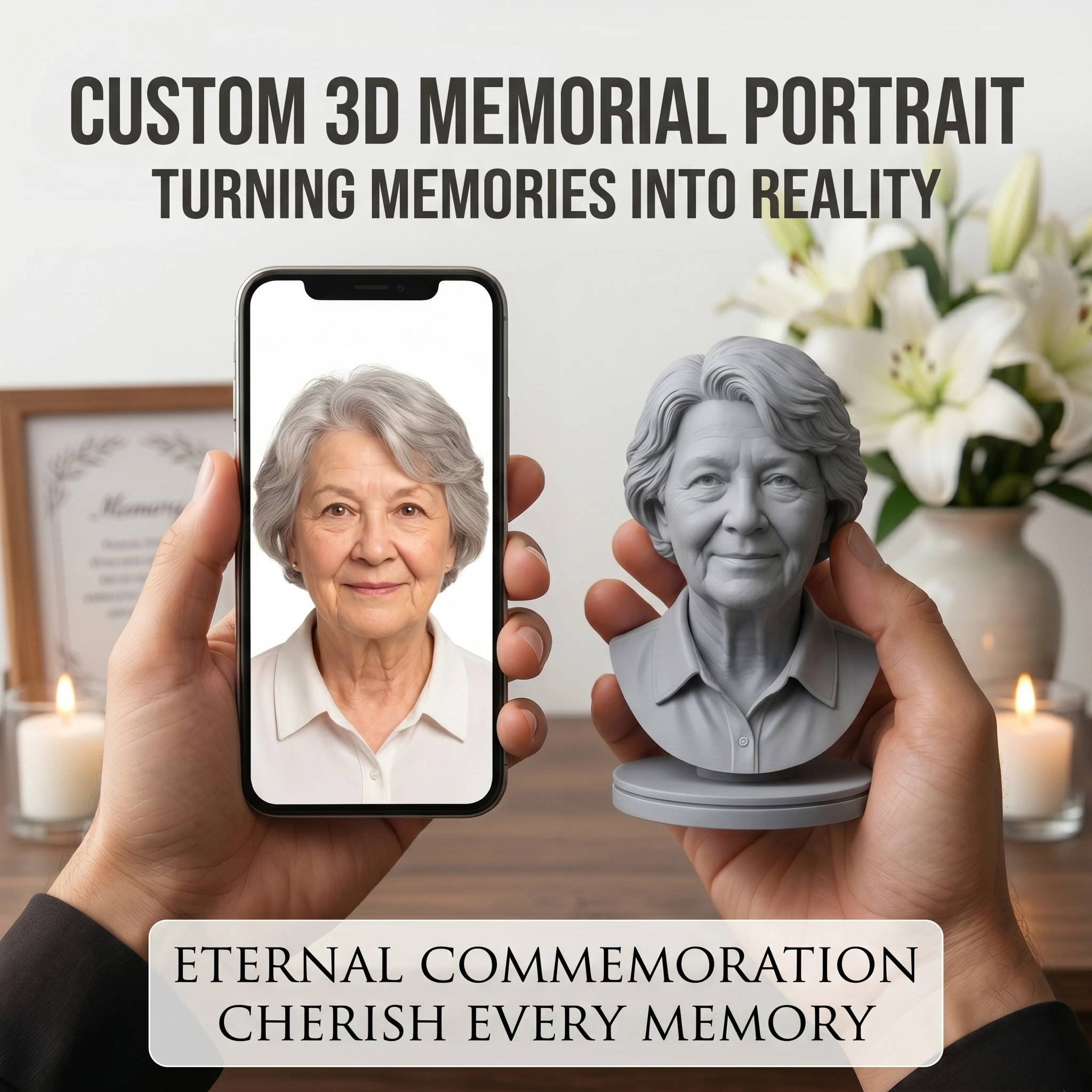 Custom 3D Sculpture Bust From Your Photo, High-Detail Printed Head Figurine, Timeless Keepsake Gift