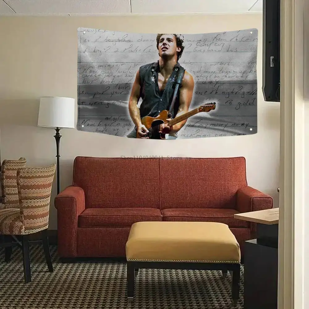 لافتات علم الجيتار من B-Bruce Springsteen بأربعة فتحات علم من البوليستر ديكور خارجي للغرفة جمالي