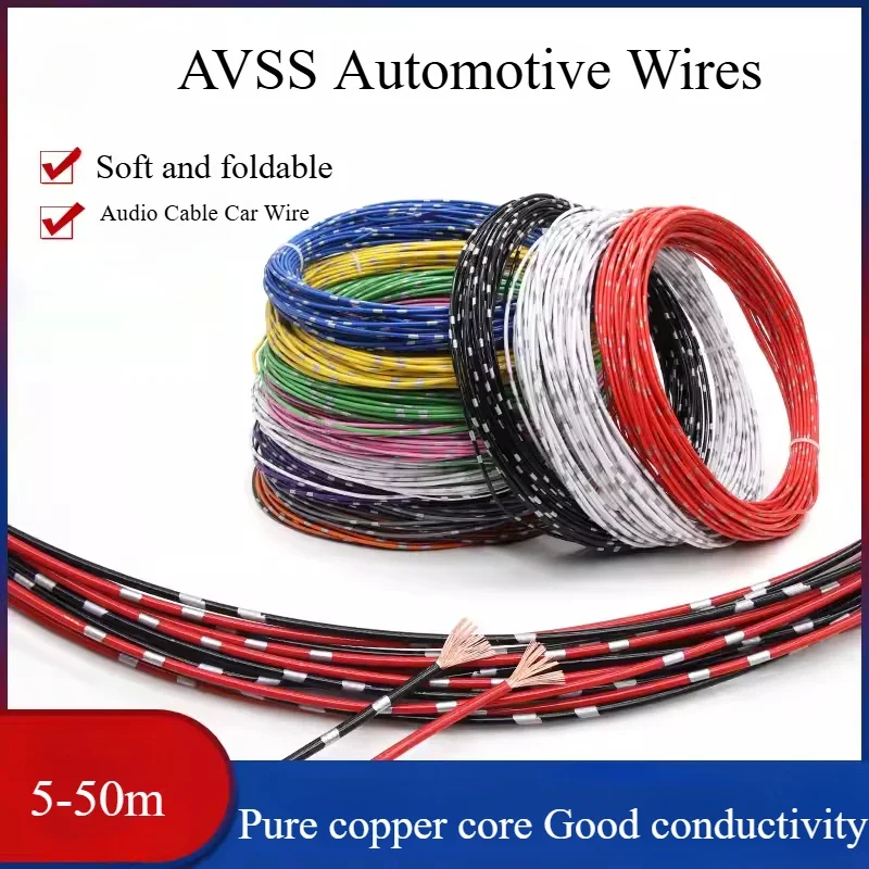 

5~50m AVSS Automotive Wires Pure Copper Thin PVC Insulation Line 22/20/18/16/14/13 AWG DIY Speaker Audio Cable Car Wire