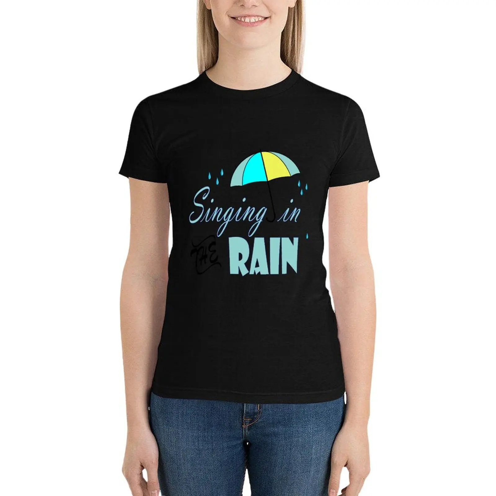 Singing in the rain T-Shirt korean fashion Short sleeve tee summer clothes vintage clothes workout shirts for Women