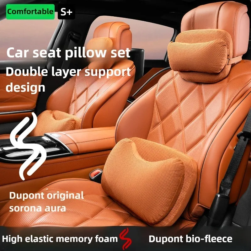 

Suede Car Headrest Pillow and Lumbar Support Luxury Car Neck Cushion Waist Cushion Seat Accessories Car Neck Pillow Waist Pillow