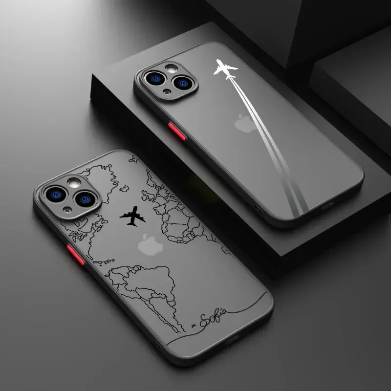 Travel-inspired airplane route design TPU Phone Case For iPhone 16 15 Pro Max 14 13 12 11 XS X XR 7 8 Plus SE Matte Soft Cover