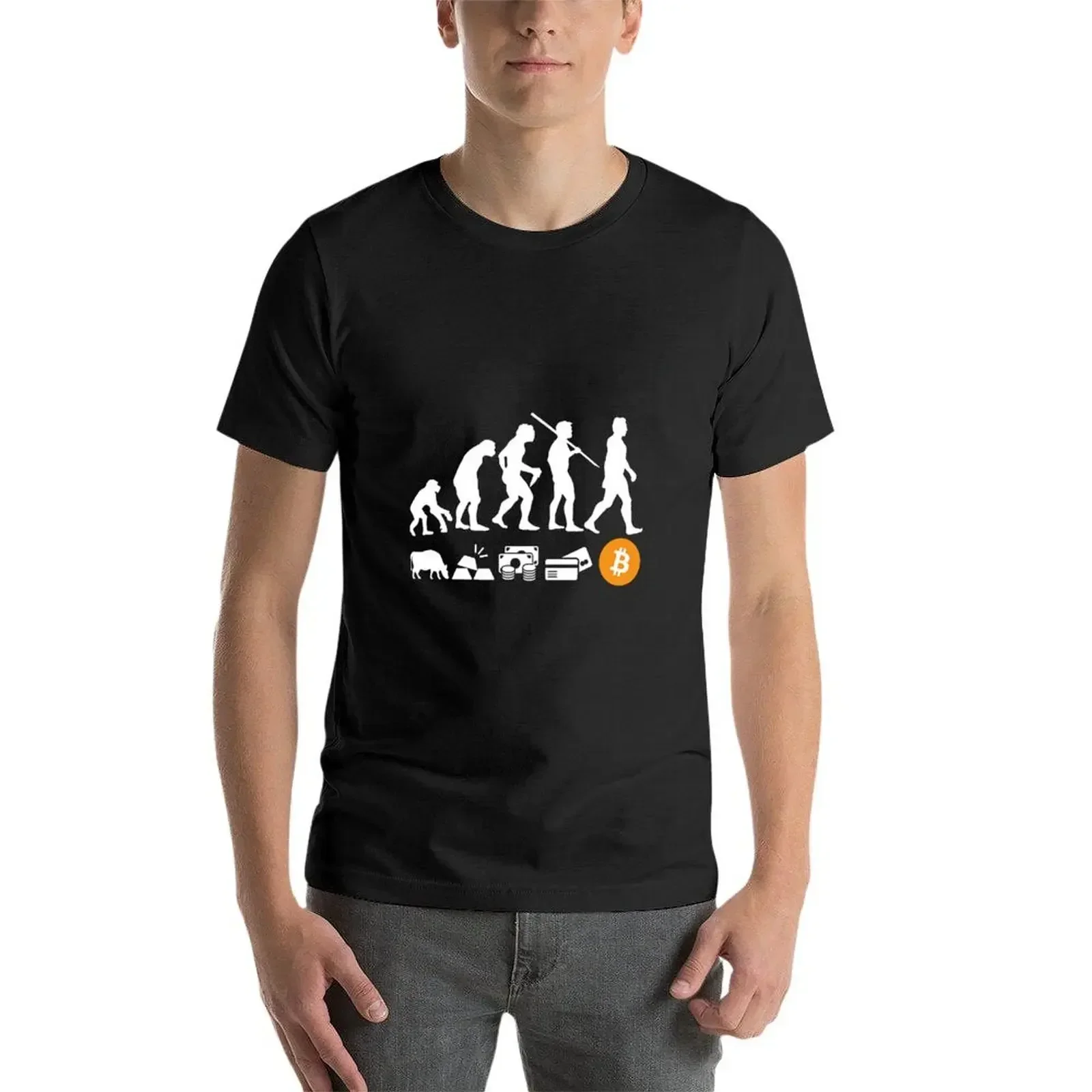 بيتكوين تطور المال BTC التشفير شعار كلاسيكي كلاسيكي تي شيرت أنيمي kawaii ملابس رجالي قطن تي شيرت 2025 نموذج جديد