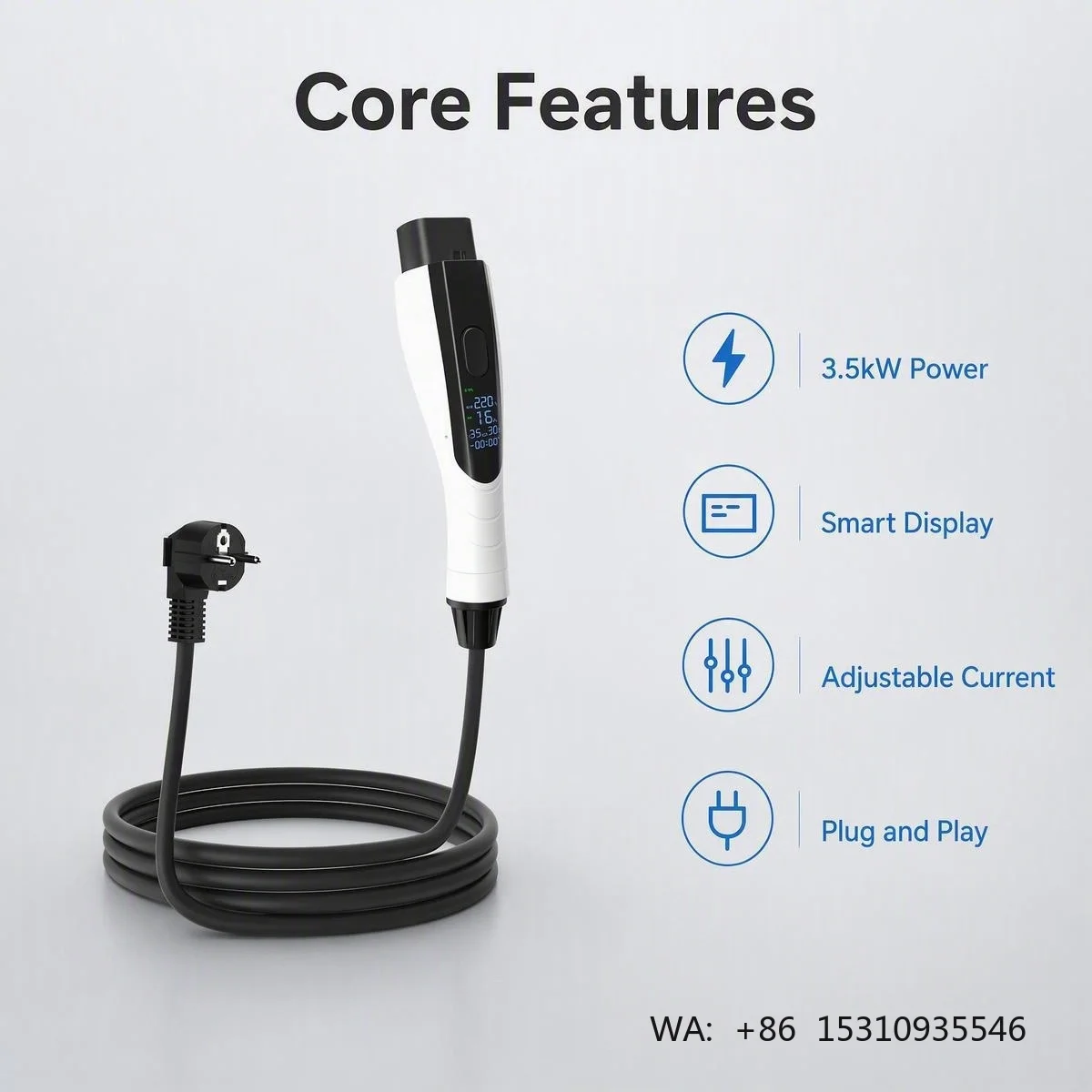 16A3.5kw Charging cable with Adjustable Current Plug and Play Portable EV Charger Station