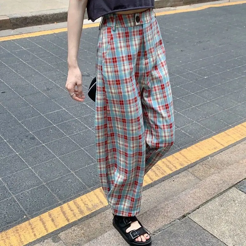 

Women Clothes Korean Buttons High Waist Wide Leg Spring Preppy Style Irregular Loose Trousers Female Fashion Striped Trend Pants