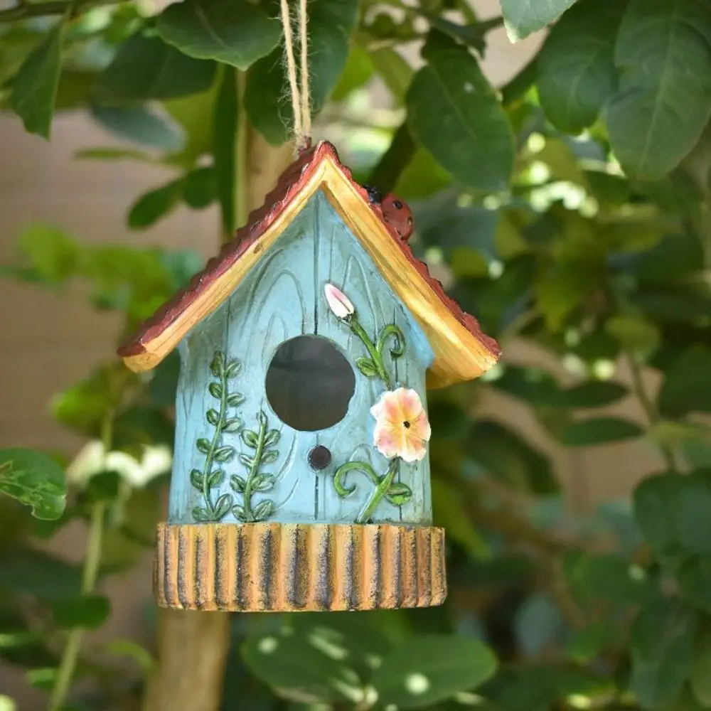 

Decorative Bird Nest Resin Crafts Bird House Miniatures Unique DIY Hanging Bird Nest Cartoon Birdhouse Cage Landscaping Outdoor