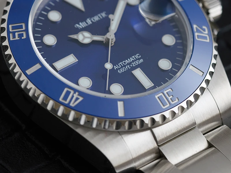 Milifortic D100 Herren Automatik Klassische Taucheruhr 40mm Saphirglas Leuchtend 200M Wasserdicht Wochenend-Abenteuerbegleiter Alltag – Detail 5