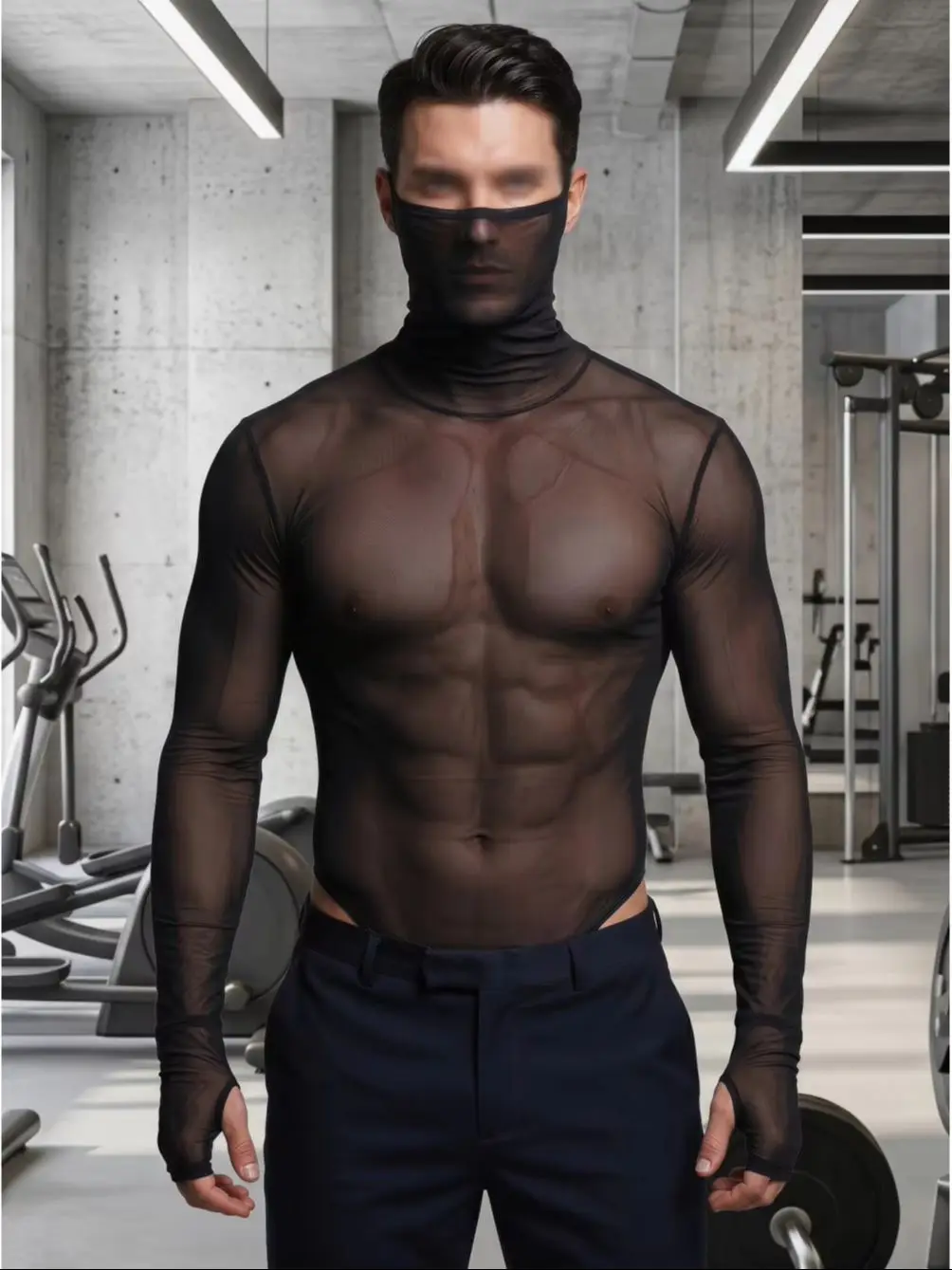 Turtleneck Long Sleeve Mesh See Through Catsuit Button Crotch Bodysuit Tights Sexy Body Teddies Leotard Untiard Shaping Shirts