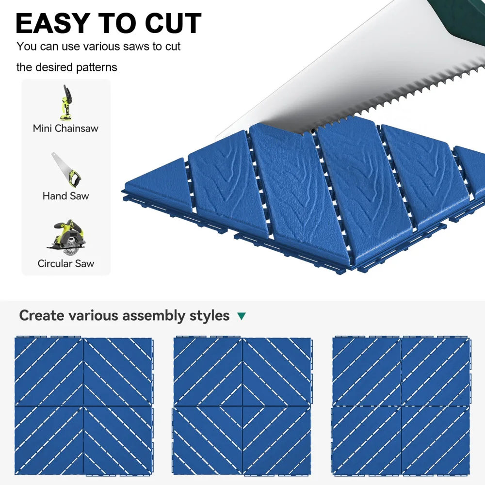 パティオデッキ用のプラスチック製インターロッキングタイル、プールサイドのバルコニーと裏庭用の青いタイル、44、12インチx12インチ