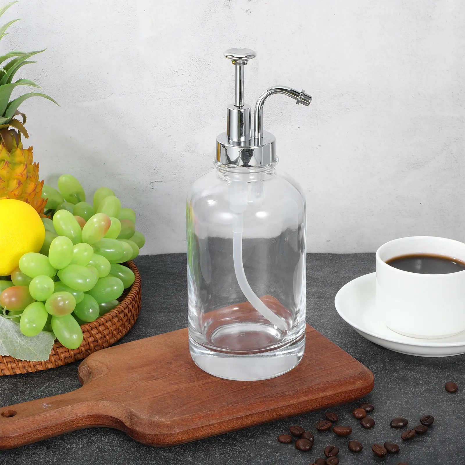 

Syrup Dispenser Glass Bottle with Pump for Coffee Bar Honey Maple Syrup Juice Simple Design Easy to Clean Compact Space Saving