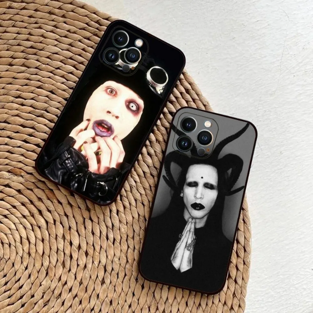 

Singer Marilyn Manson Phone Case For iPhone 15,14,13,12,11,Plus,Pro Max,XS,X,XR,SE,Mini,8,7 Soft Silicone Black Cover