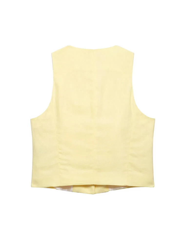 Moda feminina botão frontal mistura de linho colete e bermuda de cintura alta conjunto roupa feminina