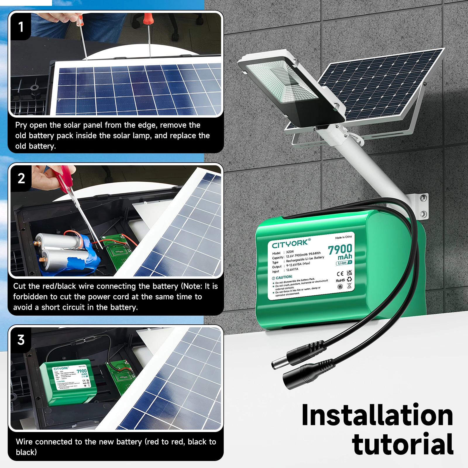 CITYORK 12.6V 7900mAh Battery High Capacity Battery For Wireless Cameras/CCTV Camera /Camcorders/Home Router/12V LED Lamp etc