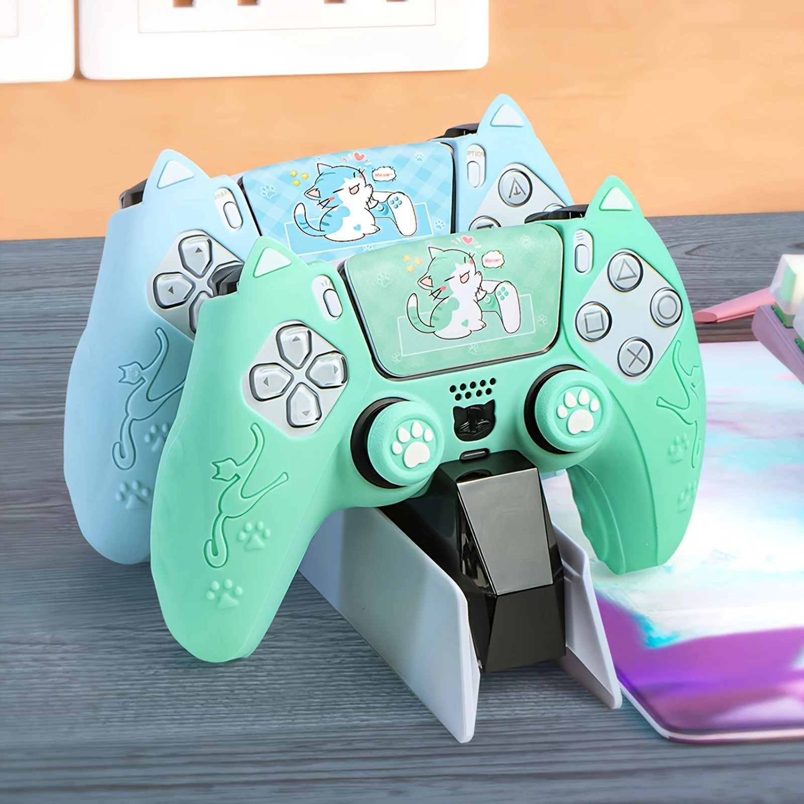 

Silicone Controller Case Set Anti-slip Cat Paw with Sticker Controller Skin with Thumb Grip Caps Protective Shell Cover for PS5