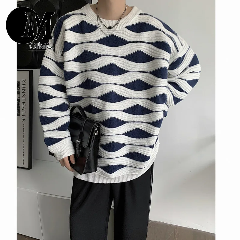 [oimg] Autumn And Winter New Visual Impact Geometric Pattern Couple Loose Knit Sweater Trendy Men