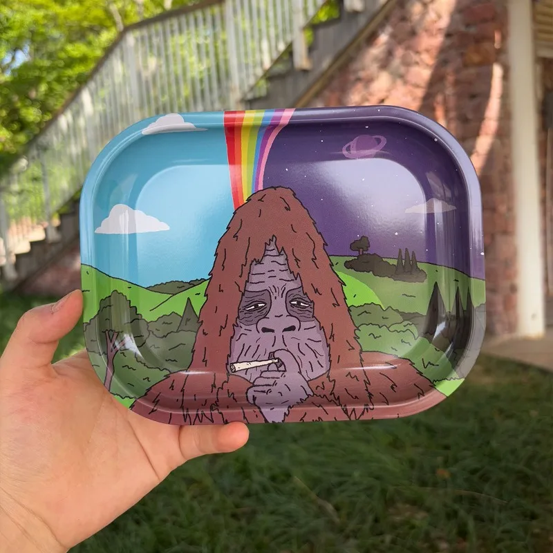 Cartoon Gorilla 18x14cm Tinplate Metal Rolling Tray, Storage Plate & Roller Container for Cigarette, Smoking Accessories