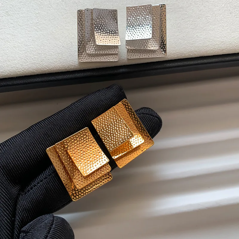 

New Fashion Metal Geometric Multi-layer Design Stud Earrings for Women Vintage Holiday Party Wedding Travel Jewelry Gifts