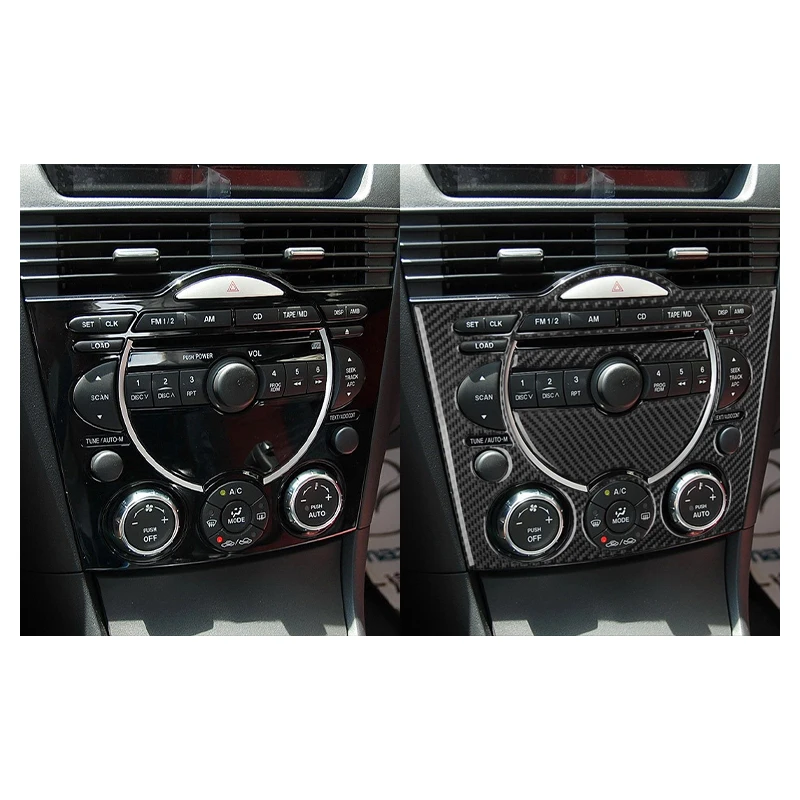 ألياف الكربون لمازدا RX8 RX-8 SE3P JM1FE 2004-2008 الداخلية تكييف الهواء CD غطاء لوحة الكسوة سيارة ملصق
