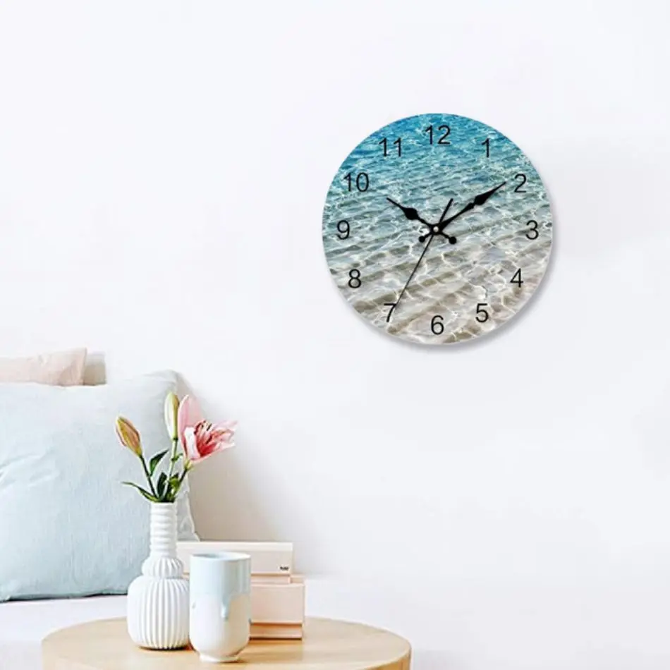 Silent wall clock, beach water pattern, home office school clock, decorative wall clock, digital circular clock